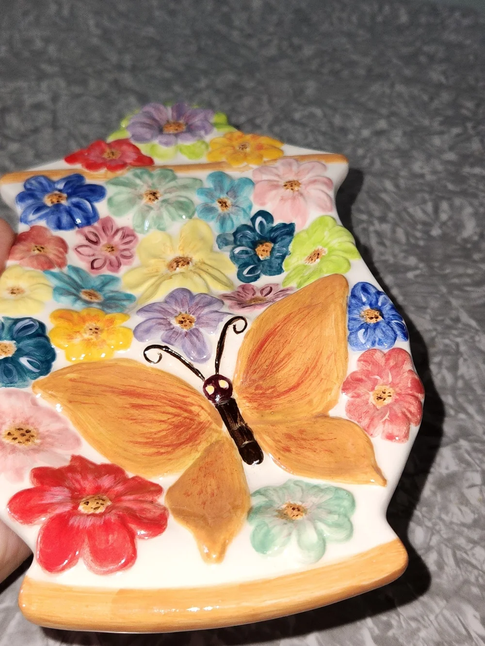 Source Unknown Multicolor Ceramic Butterfly Floral Trivet - Orange Butterfly